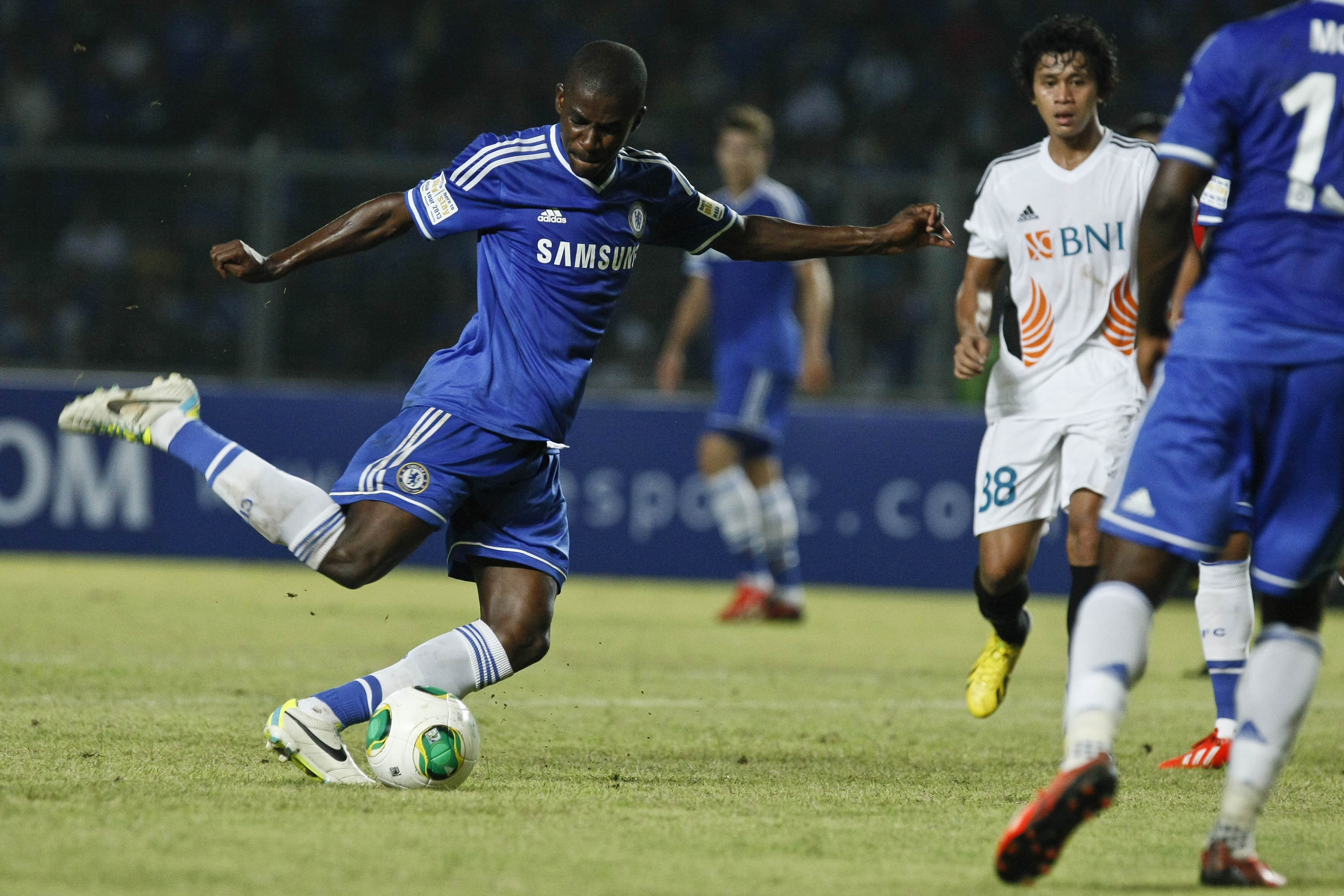 Ramires shown shooting to score during the match between Chelsea and Indonesia All-Stars at Gelora Bung Karno Stadium on July 25, 2013 in Jakarta, Indonesia.