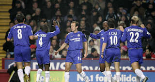 Arjen Robben celebrates scoring the opening goal of the game, Aston Villa v Chelsea - Villa Park. 2008 