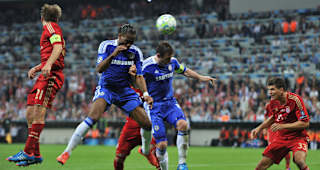 Didier Drogba scores first goal during the UEFA Champions League Final against Bayern Munich.  May 19, 2012