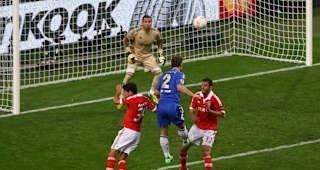 Tuesday Branislav Ivanovic rises up to head in the winning goal during the UEFA Europa League Final between Benfica and Chelsea FC at Amsterdam Arena on May 15, 2013.