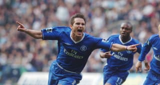  Frank Lampard celebrates after scoring to make it 1-0 against Bolton in the match that sealed the Premiership title for the first time.  The Reebok Stadium, Bolton, 30 April 2005 