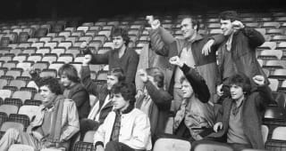 Chelsea players during a fashion photocall at Stamford Bridge. 1979 