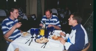 12th February 2000.  Chelsea players John Terry, Ed de Goey and Jon Harley at their pre-match meal...