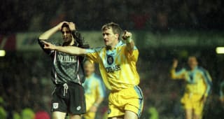 Mark Hughes has just scored the winning goal. April 14th 1998, Stamford Bridge - Chelsea v Vicenza, UEFA Cup-Winners Cup semi-final 2nd leg 