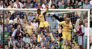 Wednesday 27 Aug 2000: Marcel Desailly scores during the match between Aston Villa and Chelsea in the Premier League at Villa Park, Birmingham.
