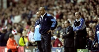 16 Oct 1999:  Chelsea manager Gianluca Vialli watches on during the Premier League match against Liverpool at Anfield in Liverpool. Liverpool won 1-0. \ 