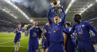 PORTO, PORTUGAL - MAY 29: Kai Havertz of Chelsea celebrates with the Champions League Trophy following their team's victory  during the UEFA Champions League Final between Manchester City and Chelsea FC at Estadio do Dragao on May 29, 2021 in Porto, Portugal. 