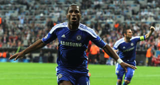 Monday Ivorian forward Didier Drogba celebrates after scoring a goal during the UEFA Champions League final football match between FC Bayern Munich and Chelsea FC on May 19, 2012 at the Fussball Arena stadium in Munich.