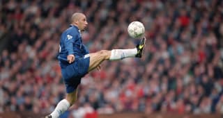 Sunday 2 Nov 1996: Gianluca Vialli traps the ball during the Carling Premiership match against Manchester United at Old Trafford, Manchester. Chelsea won the match 2-1.