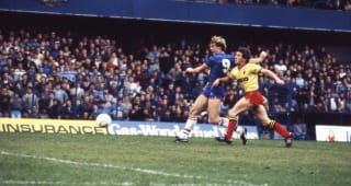 STAMFORD BRIDGE, OCTOBER 13TH 1984 : Chelsea 2 v Watford 3. Kerry Dixon. 