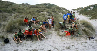 August 1st 1983, the sand dunes at the beach at Aberystwyth in Wales provides the location for pre-season training