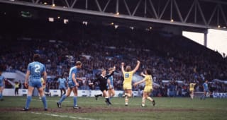 Kerry Dixon celebrates scoring the second goal against Manchester City at  Maine Road, Manchester - 4th May 1984.