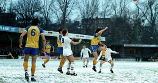 Chelsea on the attack on a snow-covered Shrewsbury pitch - 4th January 1986
