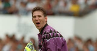 pic: circa 1992, Chelsea goalkeeper Kevin Hitchcock celebrating a goal  