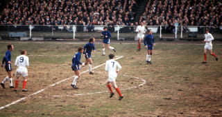 1970 FA Cup Final, Wembley, 11th April, 1970, Chelsea 2 v Leeds United 2, Action during the match showing pigeons feeding on the terrible Wembley pitch  