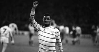 SHEFFIELD - JANUARY 30:  Paul Canoville celebrates after the 4-4 draw in the Milk Cup Fifth Round match between Sheffield Wednesday and Chelsea held on January 30, 1984 at Hillsborough, in Sheffield, England. The match ended in a 4-4 draw. 