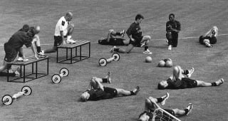 Chelsea manager Gianluca Vialli leads training during a  session held in the 1999/00 season at the Harlington training ground in London. 