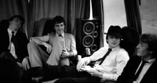 (from left to right) Chelsea players Colin Pates, Michael Fillery, Micky Nutton and John Bumstead relax on the team coach on the way to an away match during the 1981/82 season