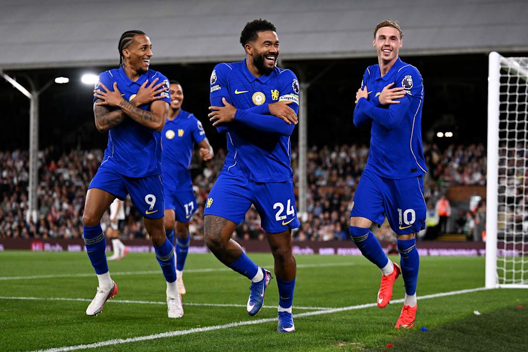 Image credit (Chelsea FC) Chelsea players celebrate Cole Palmer’s goal against Fulham