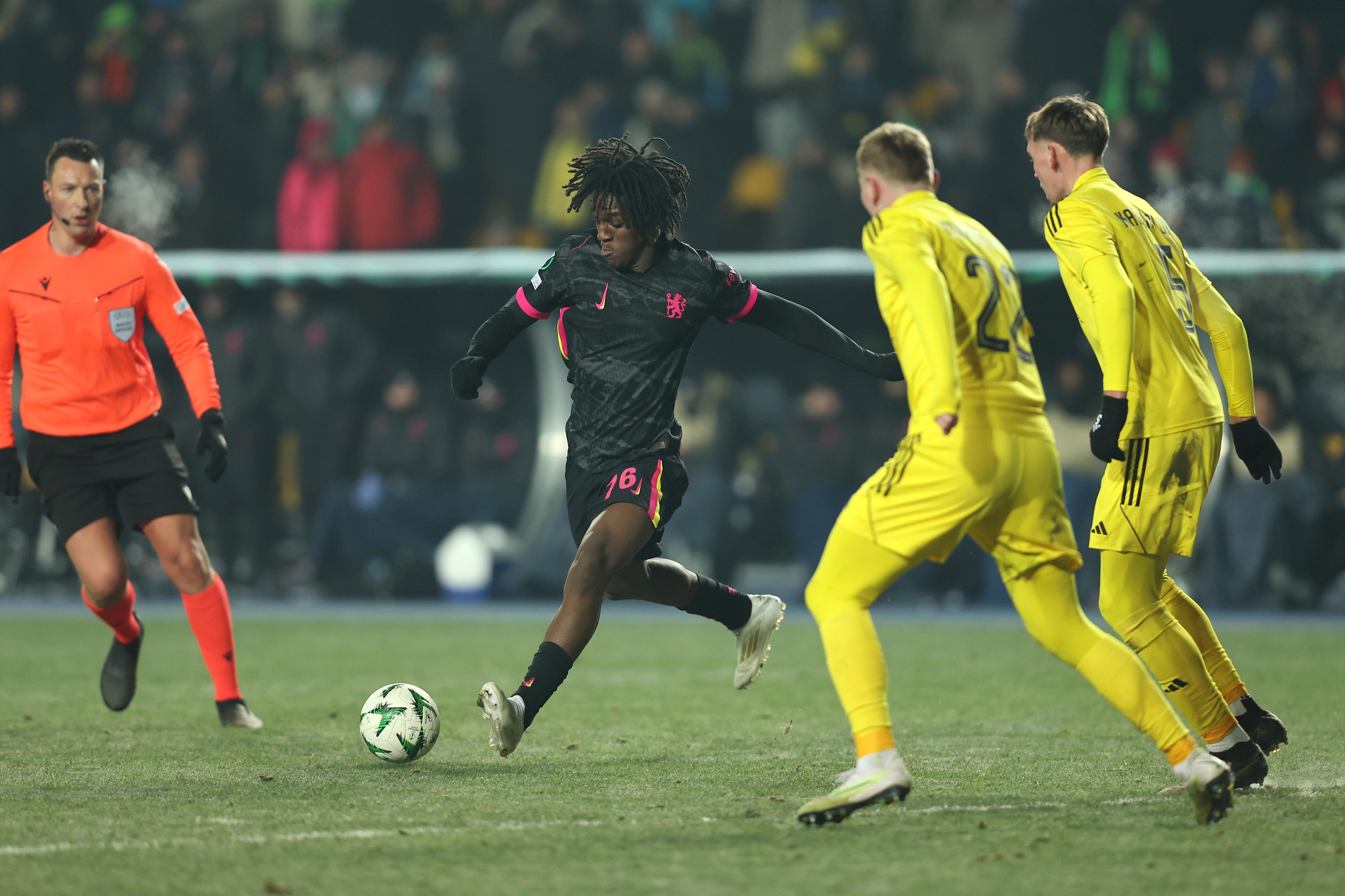Shim Mheuka in action during his senior Chelsea debut away to Astana