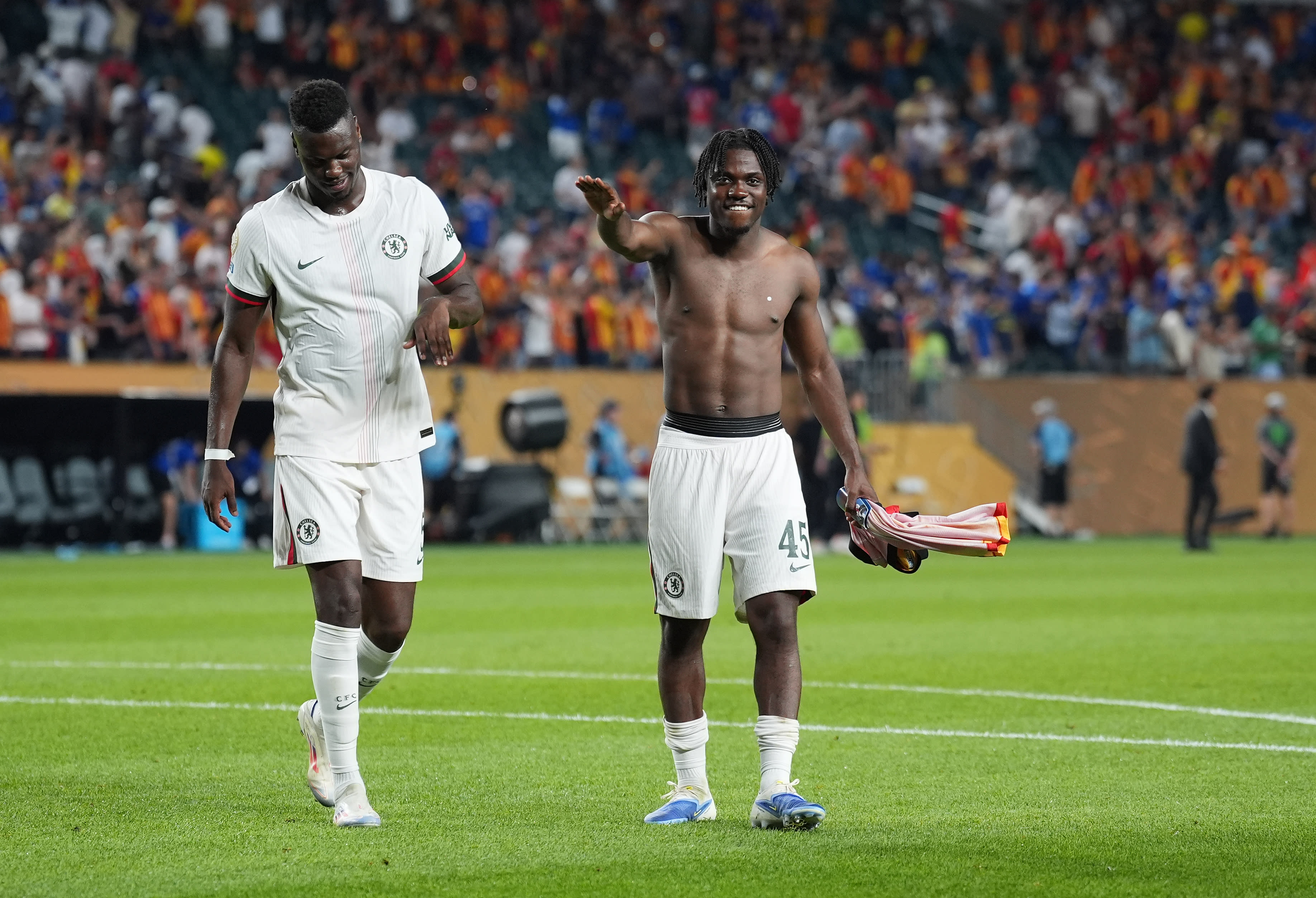Roméo Lavia celebrates Chelsea scoring against ES Tunis at the Club World Cup