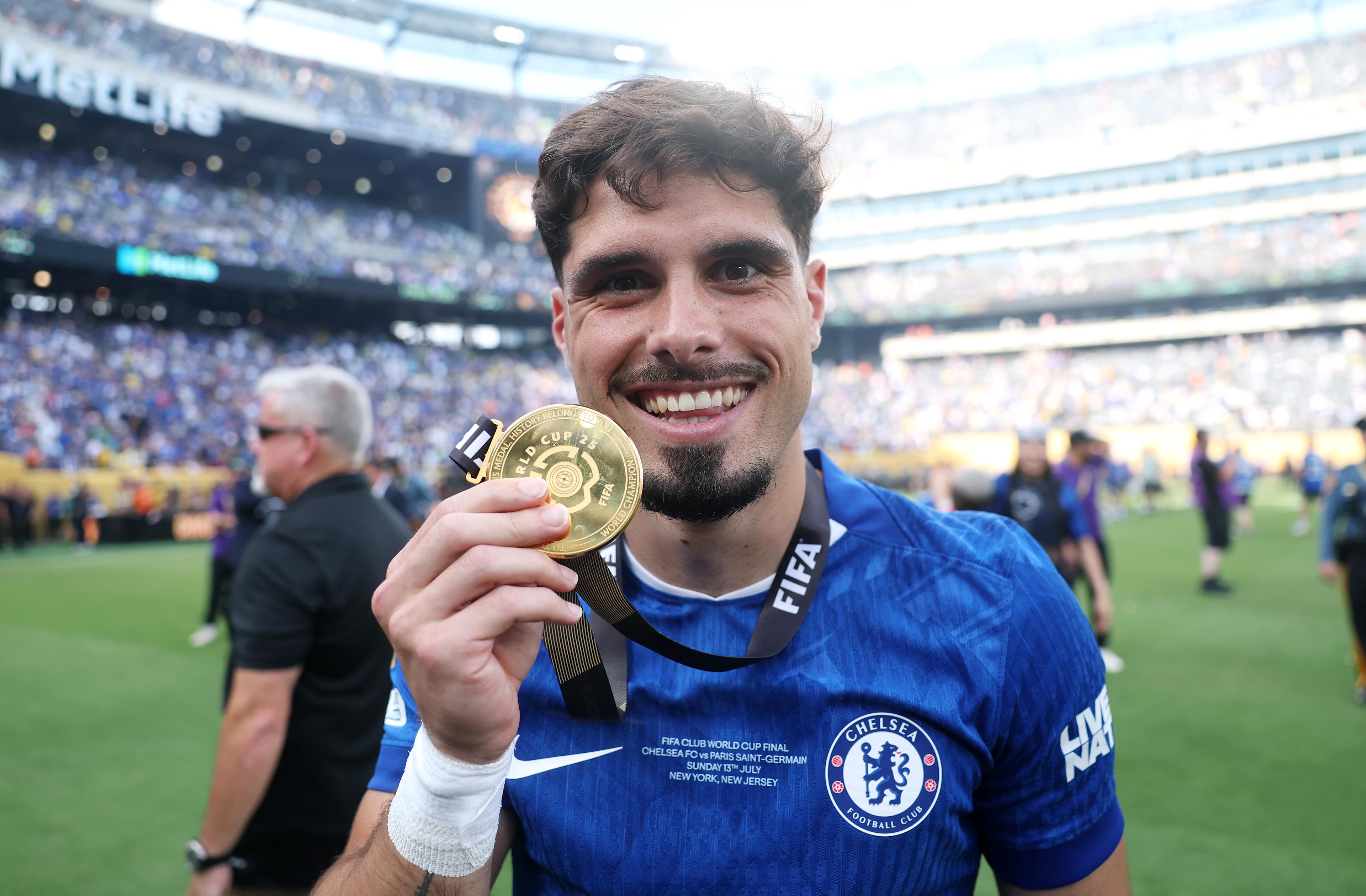 Pedro Neto celebrates Chelsea's 2025 Club World Cup triumph