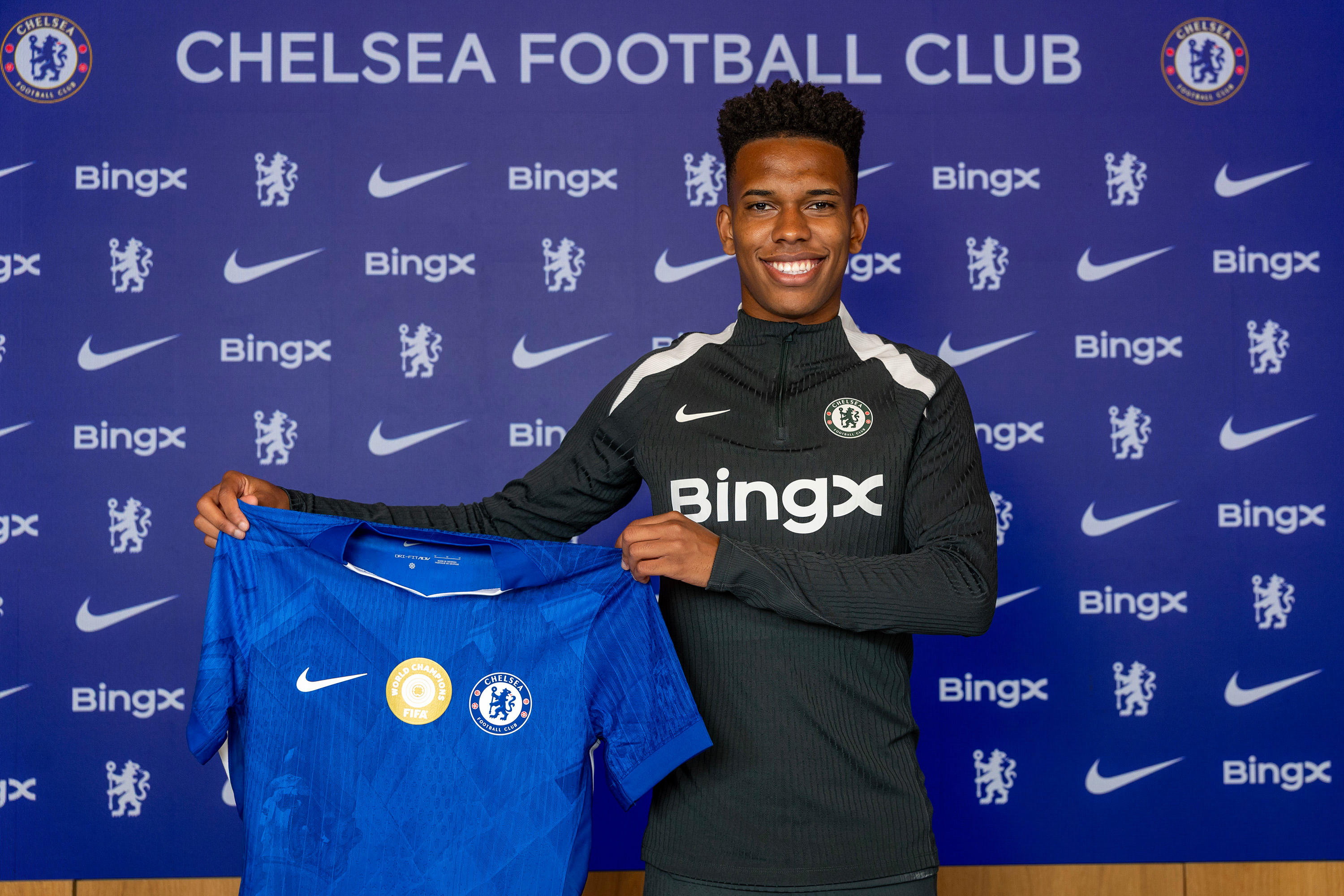Estêvão sits for his first Chelsea interview at Cobham in August 2025