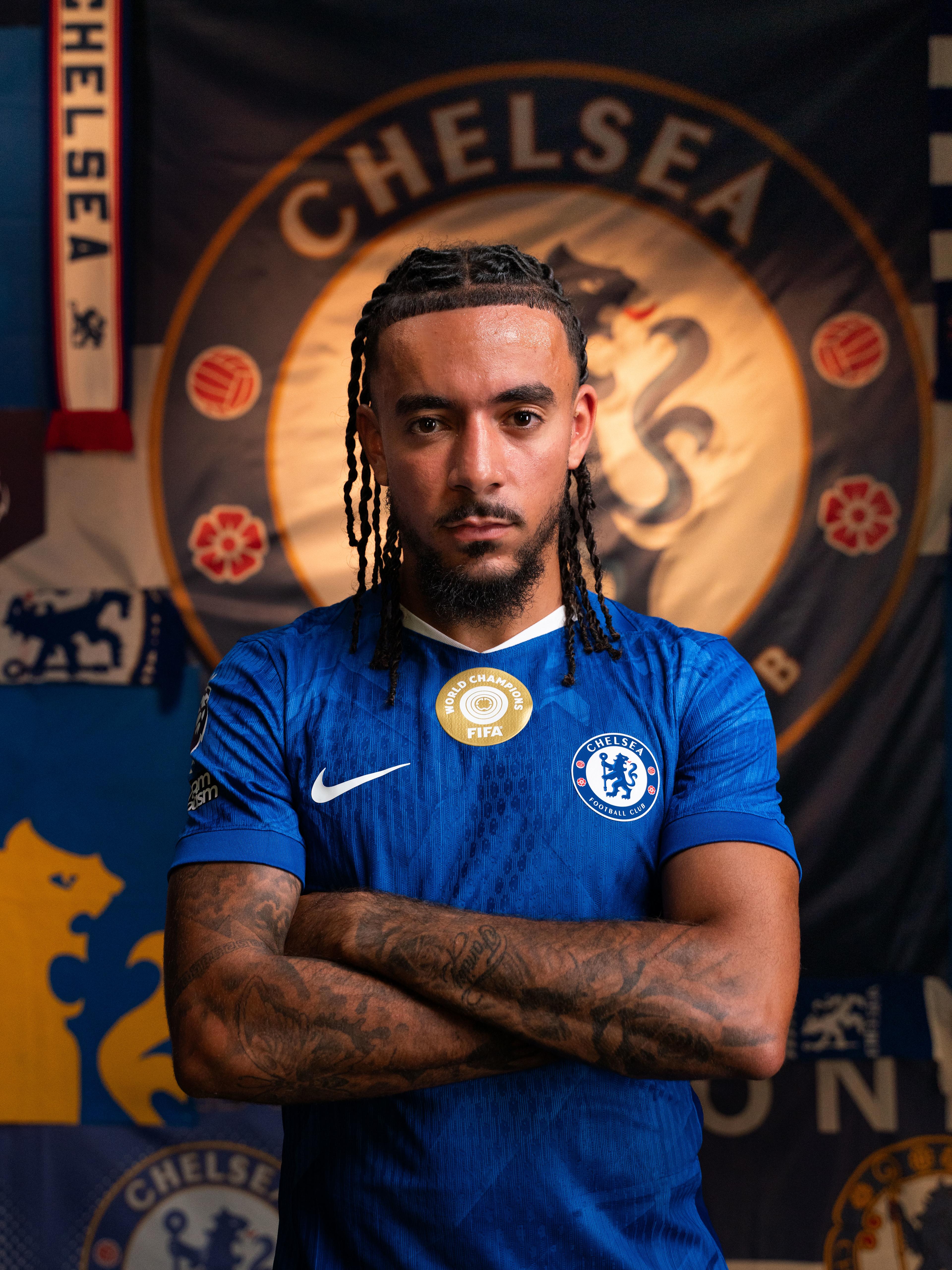 Malo Gusto poses for a Chelsea interview portrait at Cobham