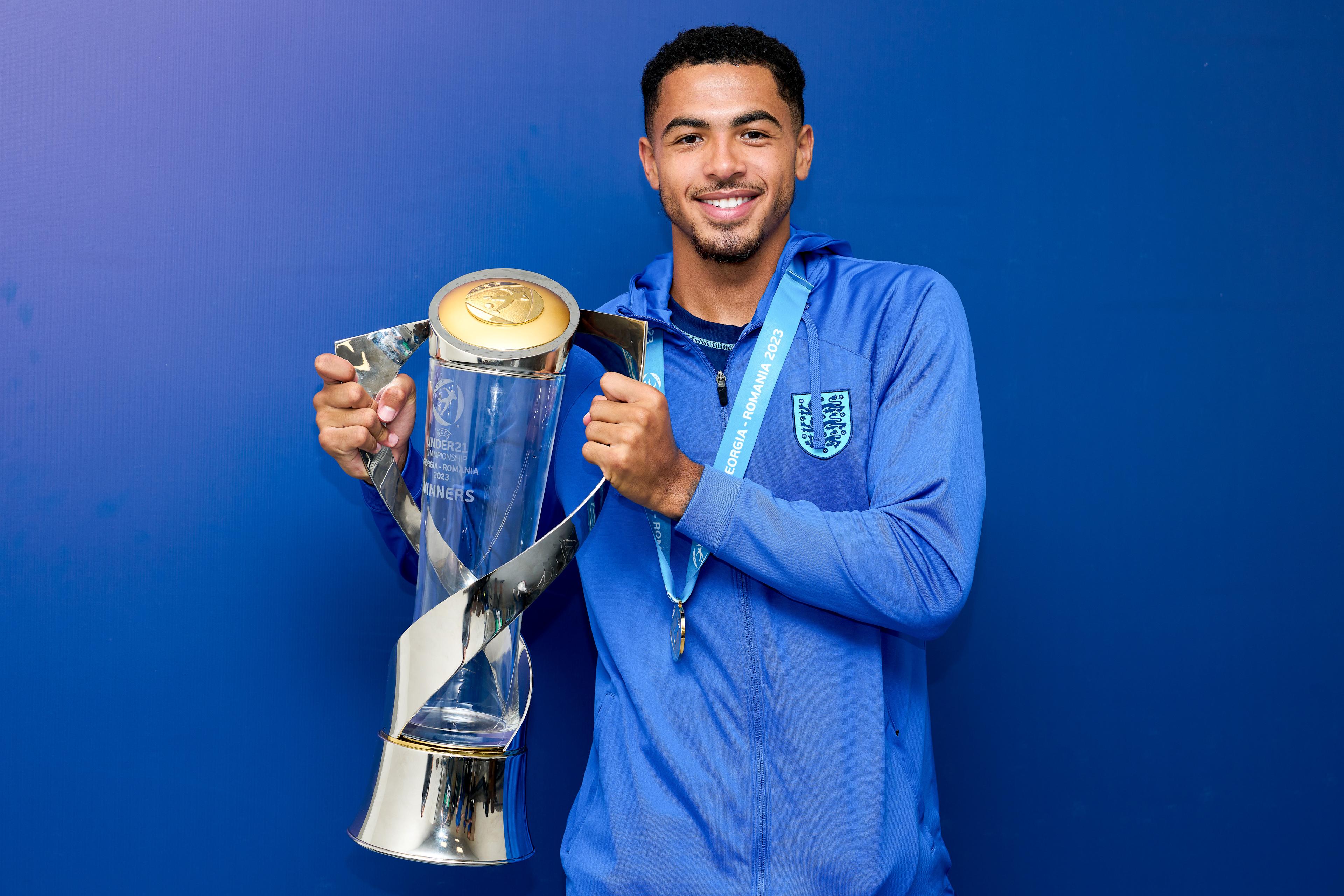 Levi Colwill celebrates England winning the 2023 European Under-21 Championship
