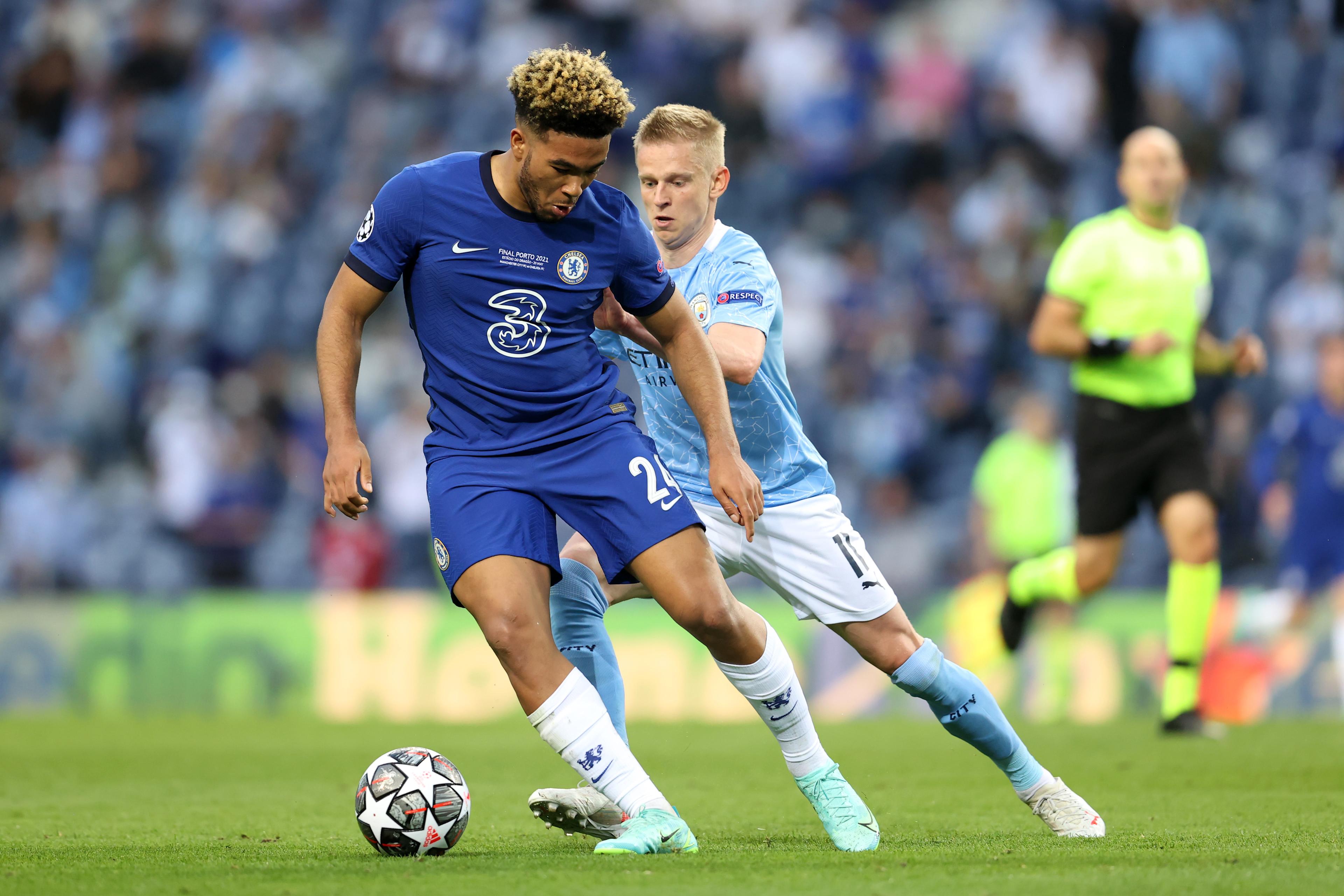 Reece James defends against Manchester City in the 2021 Champions League final