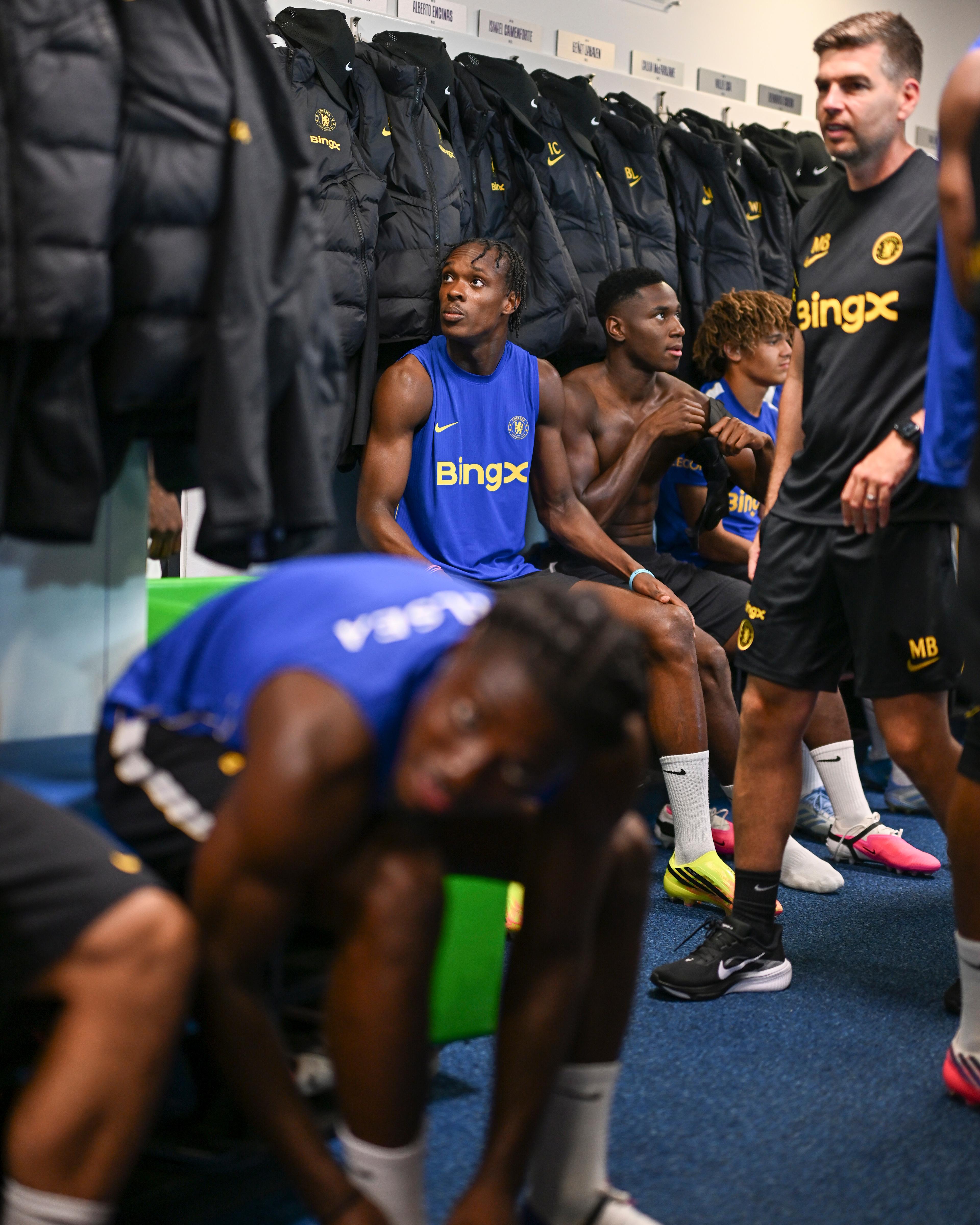 Emanuel Emegha takes part in his first Chelsea pre-season training session in July 2026