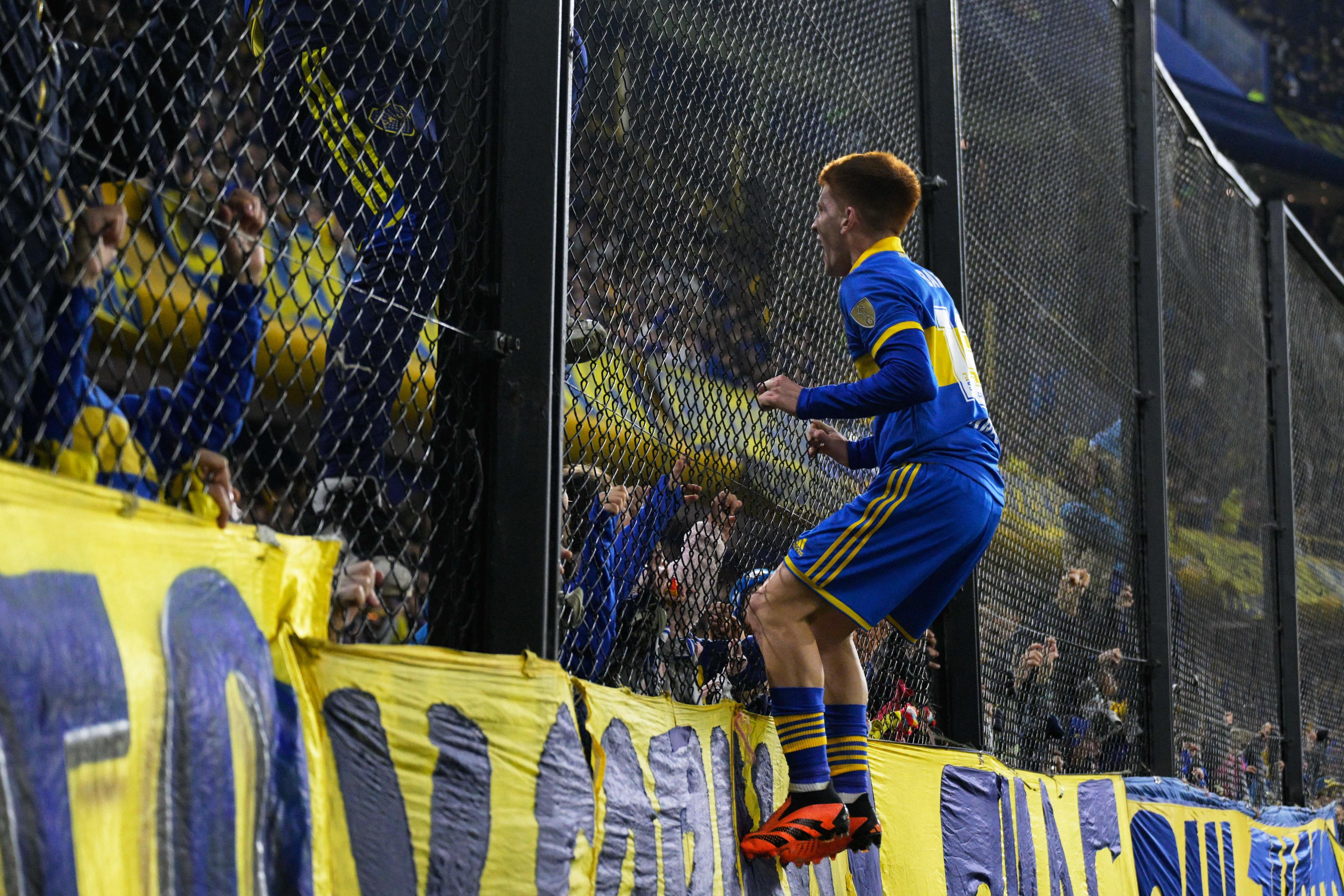 Valentin Barco celebrates his first senior Boca Juniors goal in June 2023