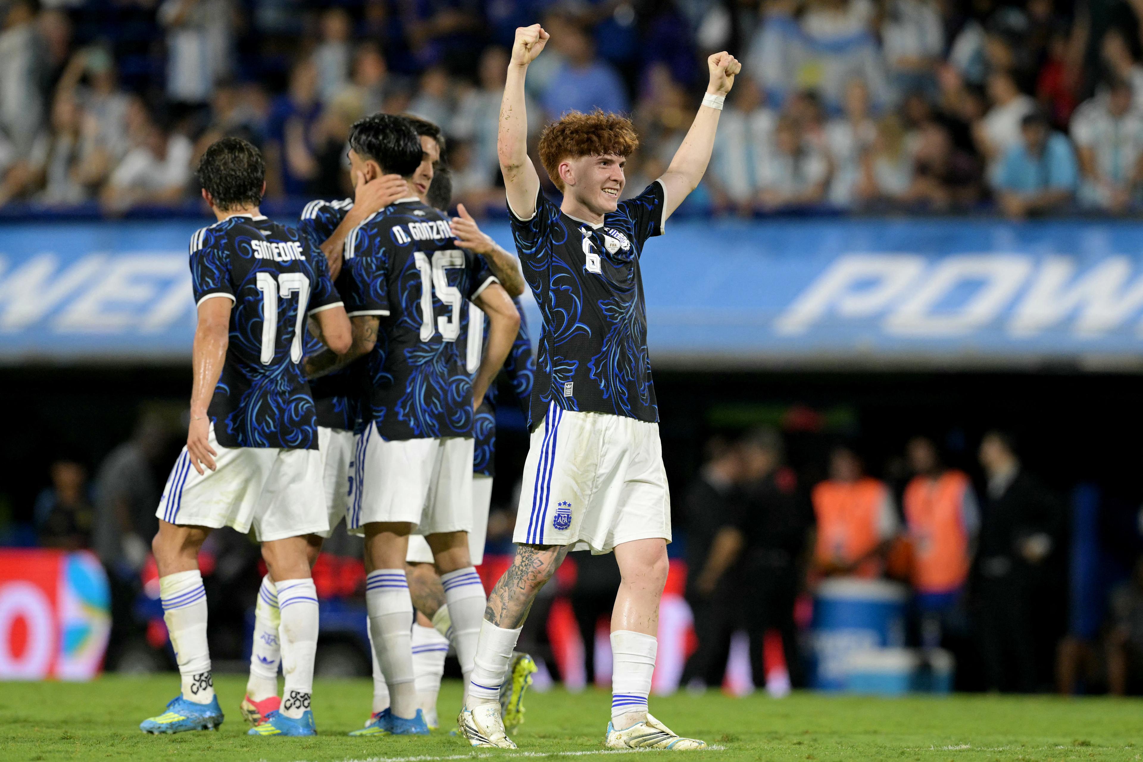 Valentin Barco celebrates his first senior Argentina goal against Zambia