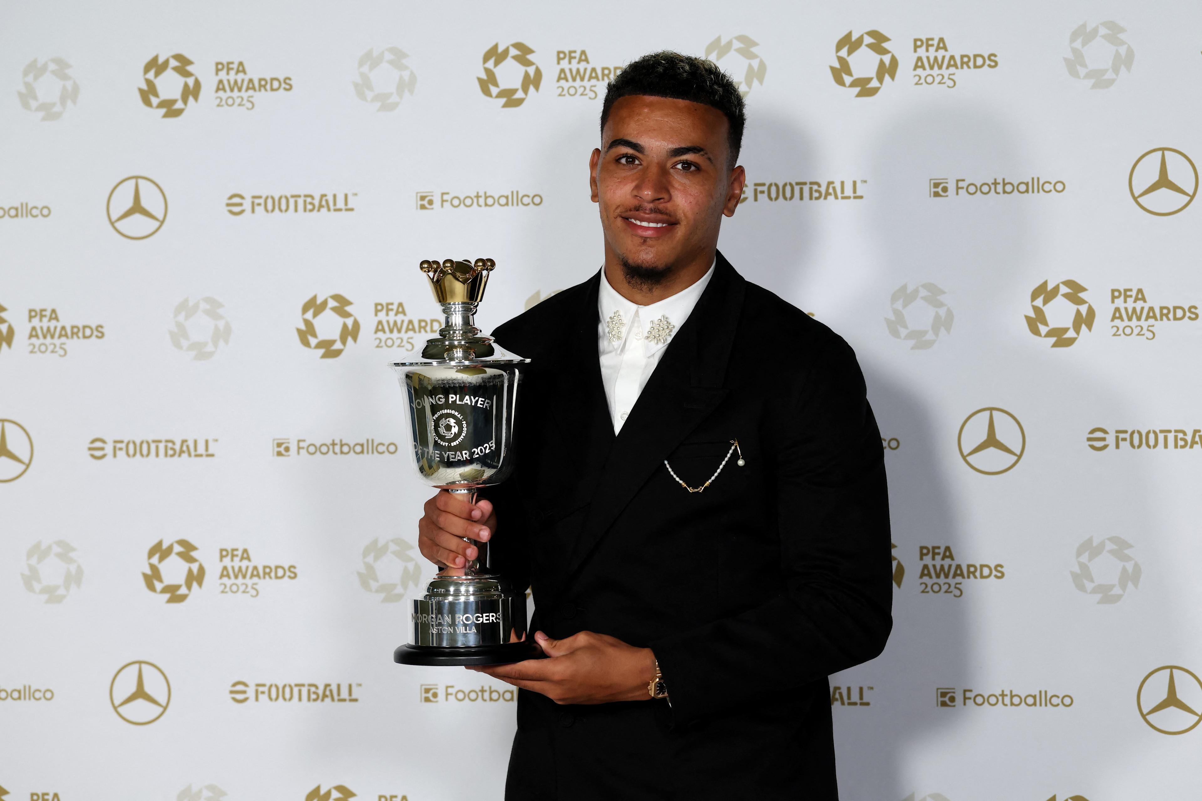 Morgan Rogers poses with the PFA Young Player of the Year award