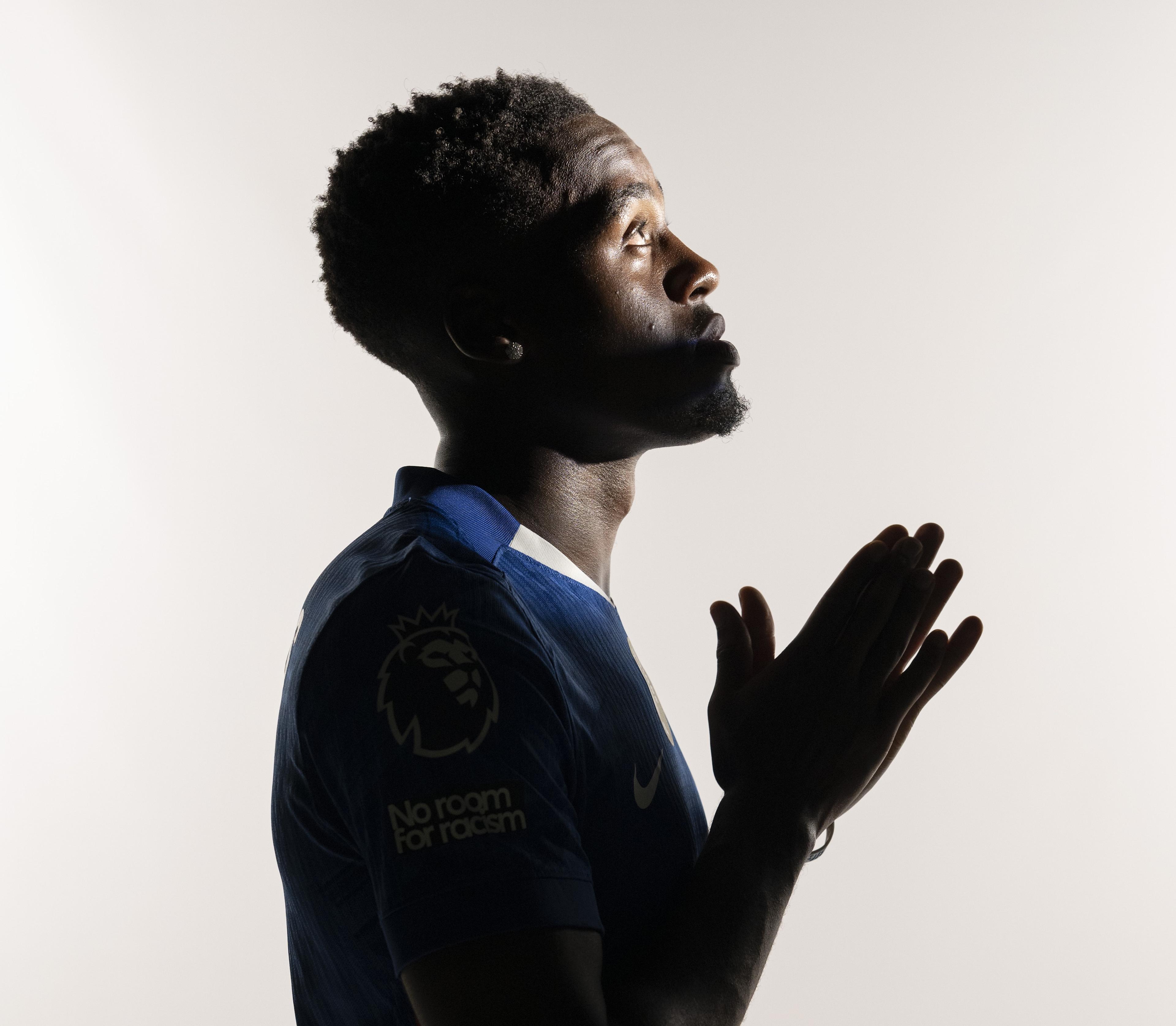 Jamie Gittens looks out over Stamford Bridge during a Chelsea interview