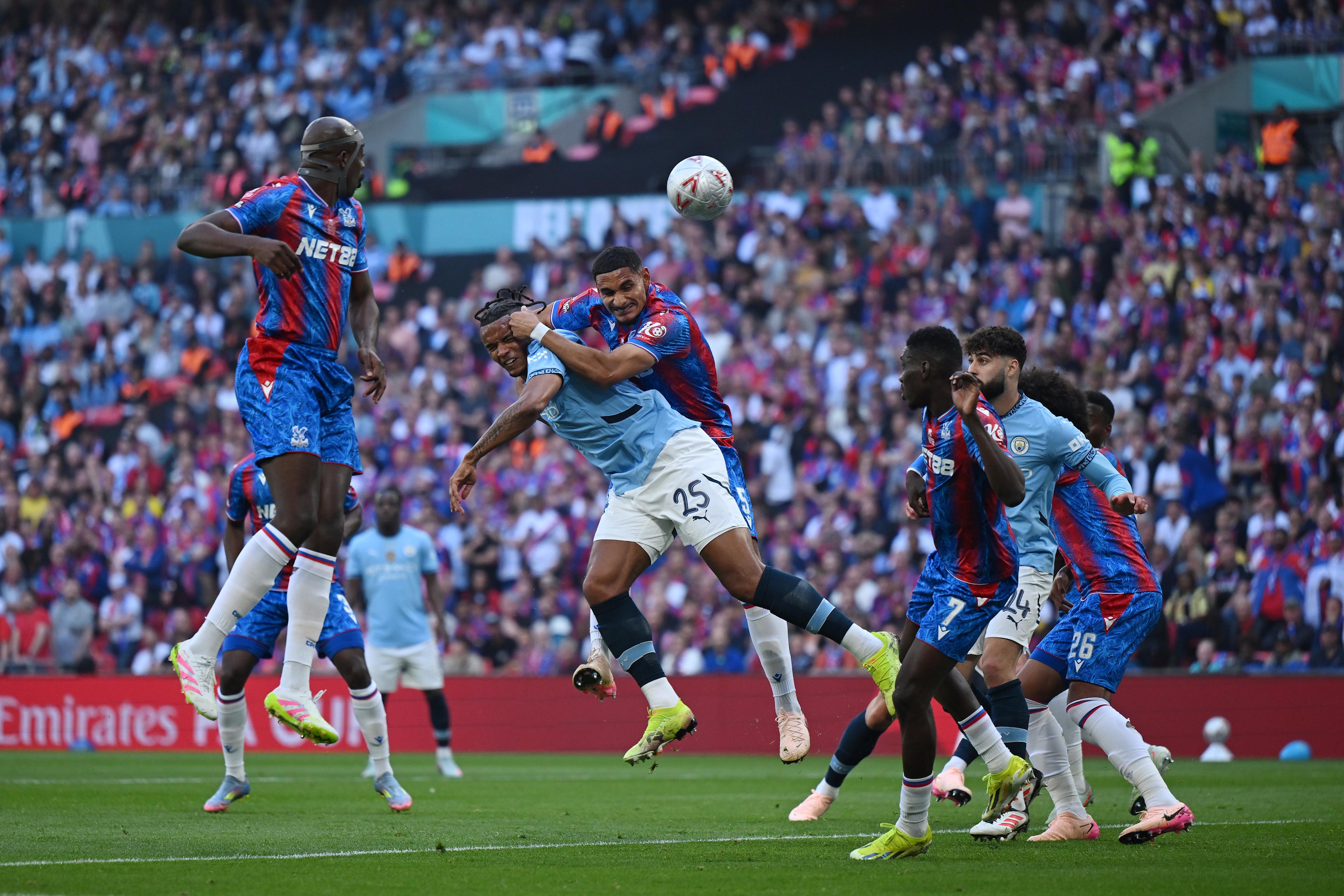 Maxence Lacroix competes for Crystal Palace in the 2025 FA Cup final