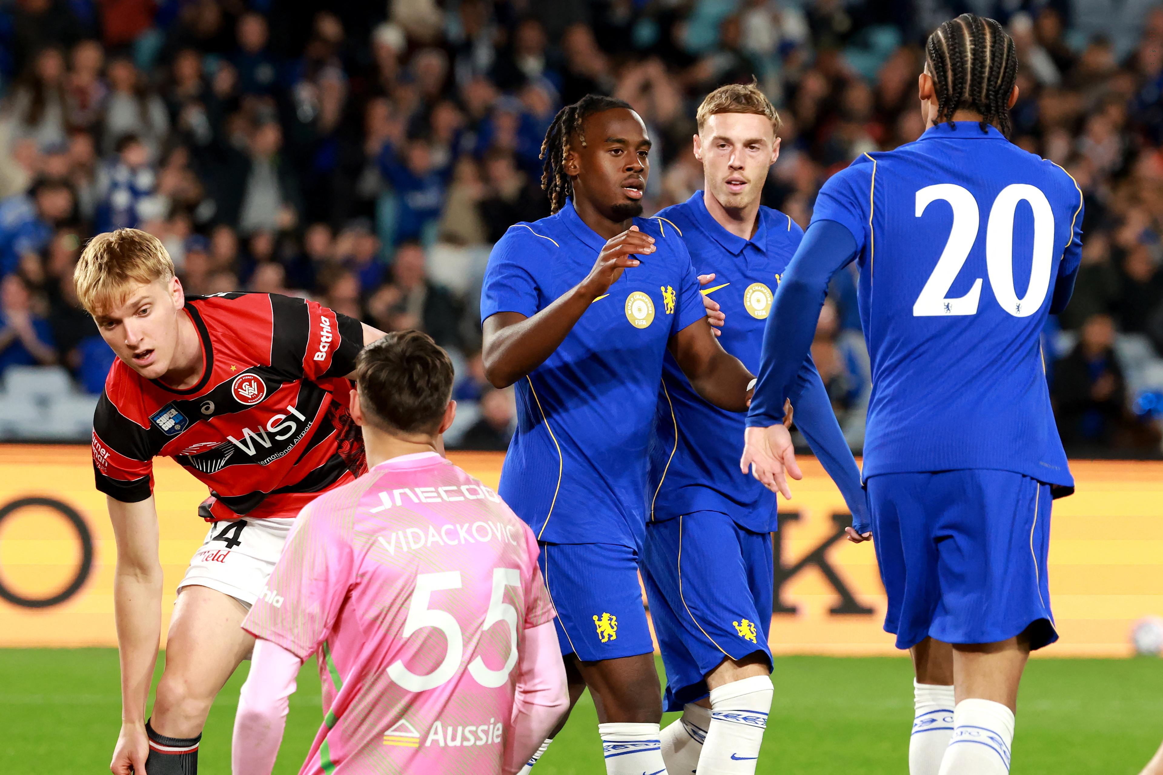 Jamie Gittens celebrates scoring in Chelsea's opening 2026 pre-season match