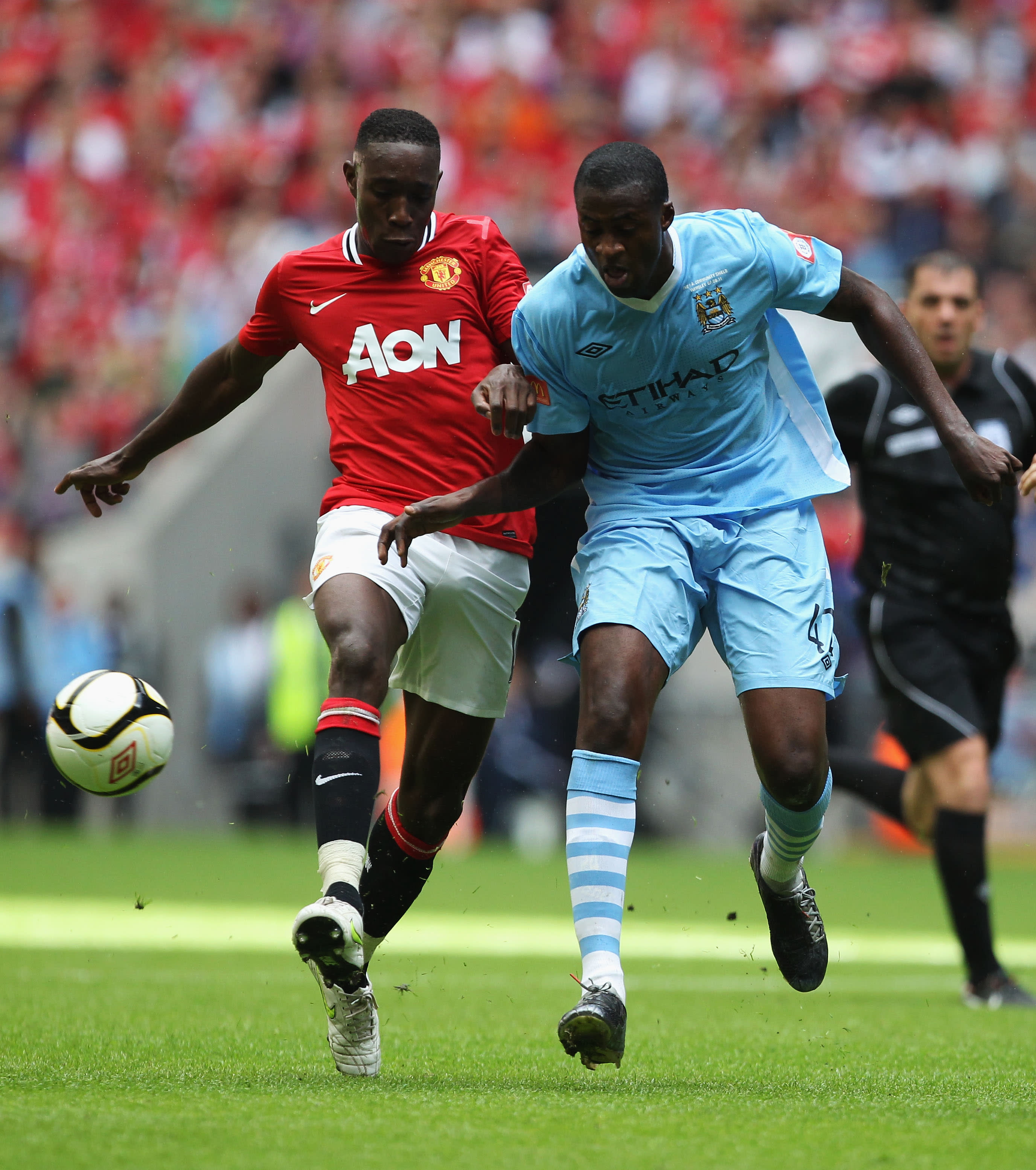 Danny Welbeck celebrates Manchester United's 2011 Community Shield win over Manchester City