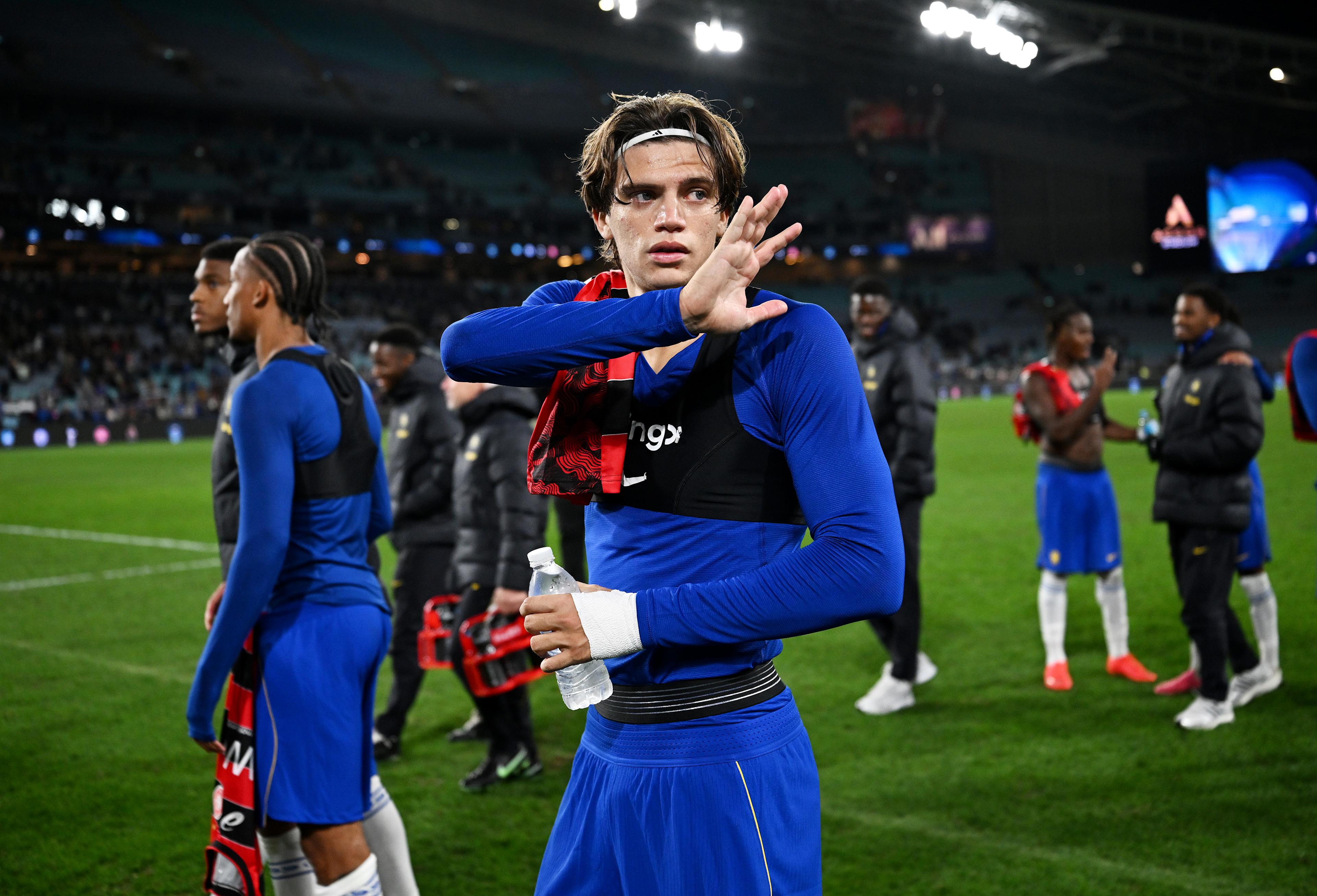 Marco Palestra plays for Chelsea during the club's 2026 pre-season tour