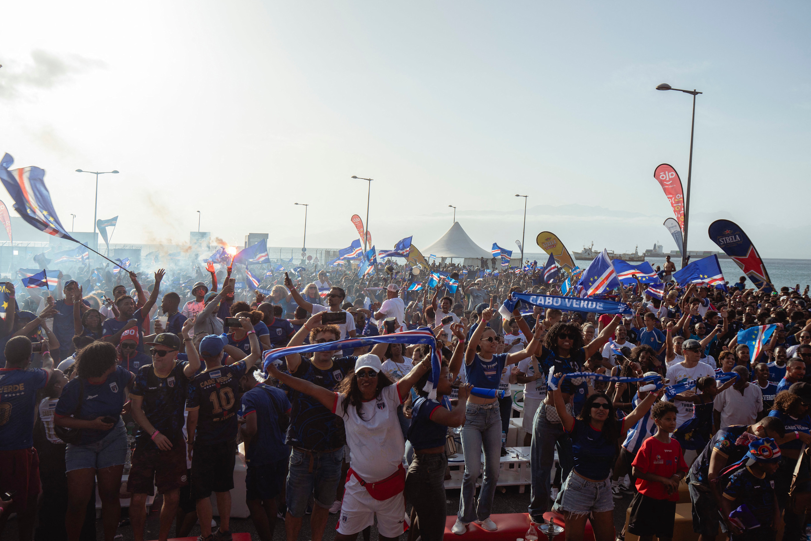 Celebrations in Cape Verde after they secured qualification. With a population of around 500,000 people, the Blue Sharks will be the smallest African nation to ever compete in a World Cup