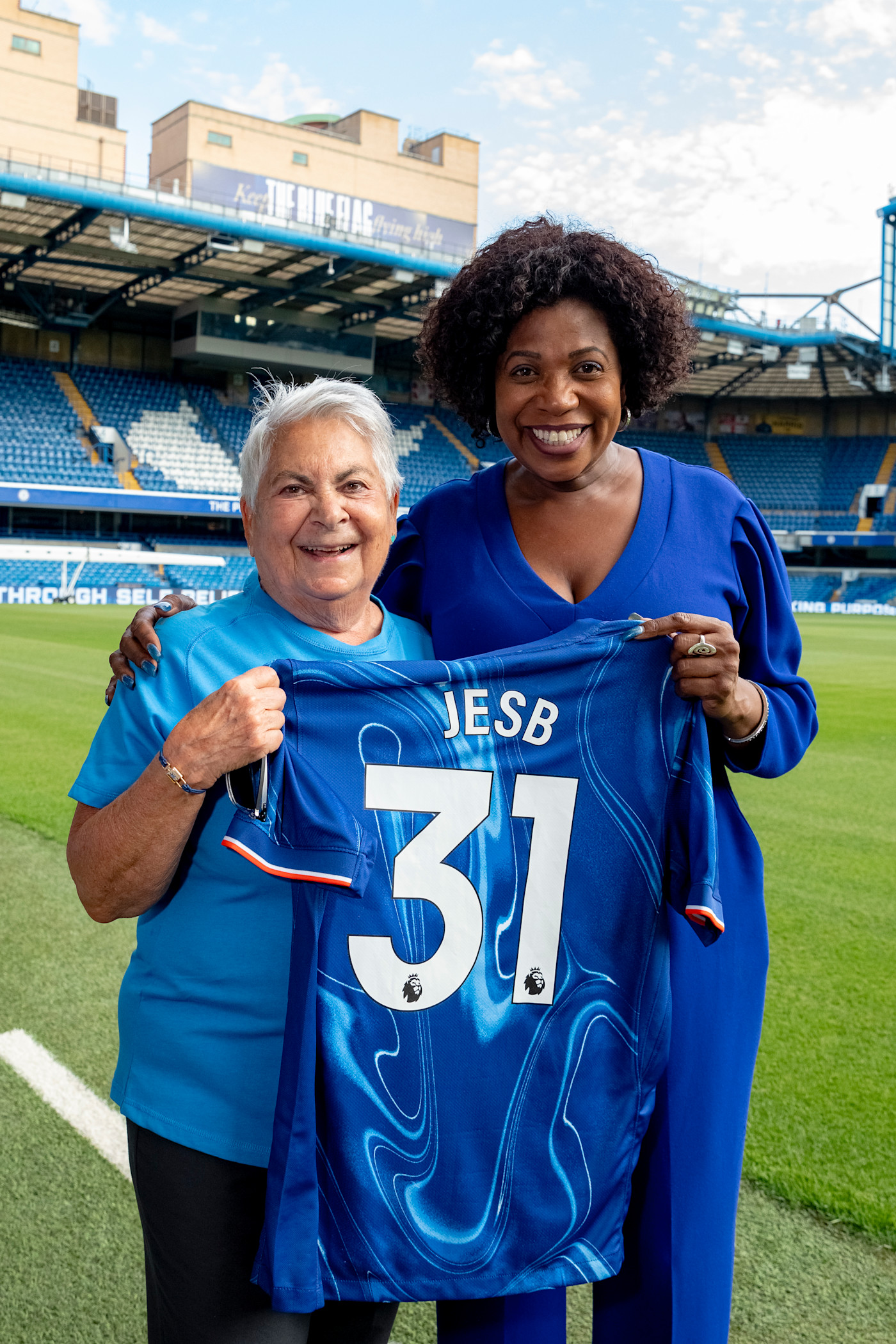 Barbara Charone and Brenda Edwards pictured together at Stamford Bridge