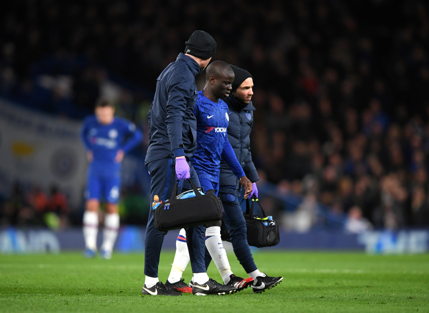 Chelsea midfielder N'Golo Kante stops for a chat and a photo with