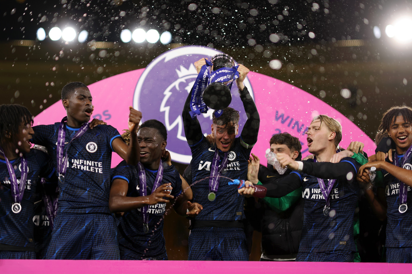 Chelsea celebrated winning the Under-17 Premier League Cup in the 2023/24 season