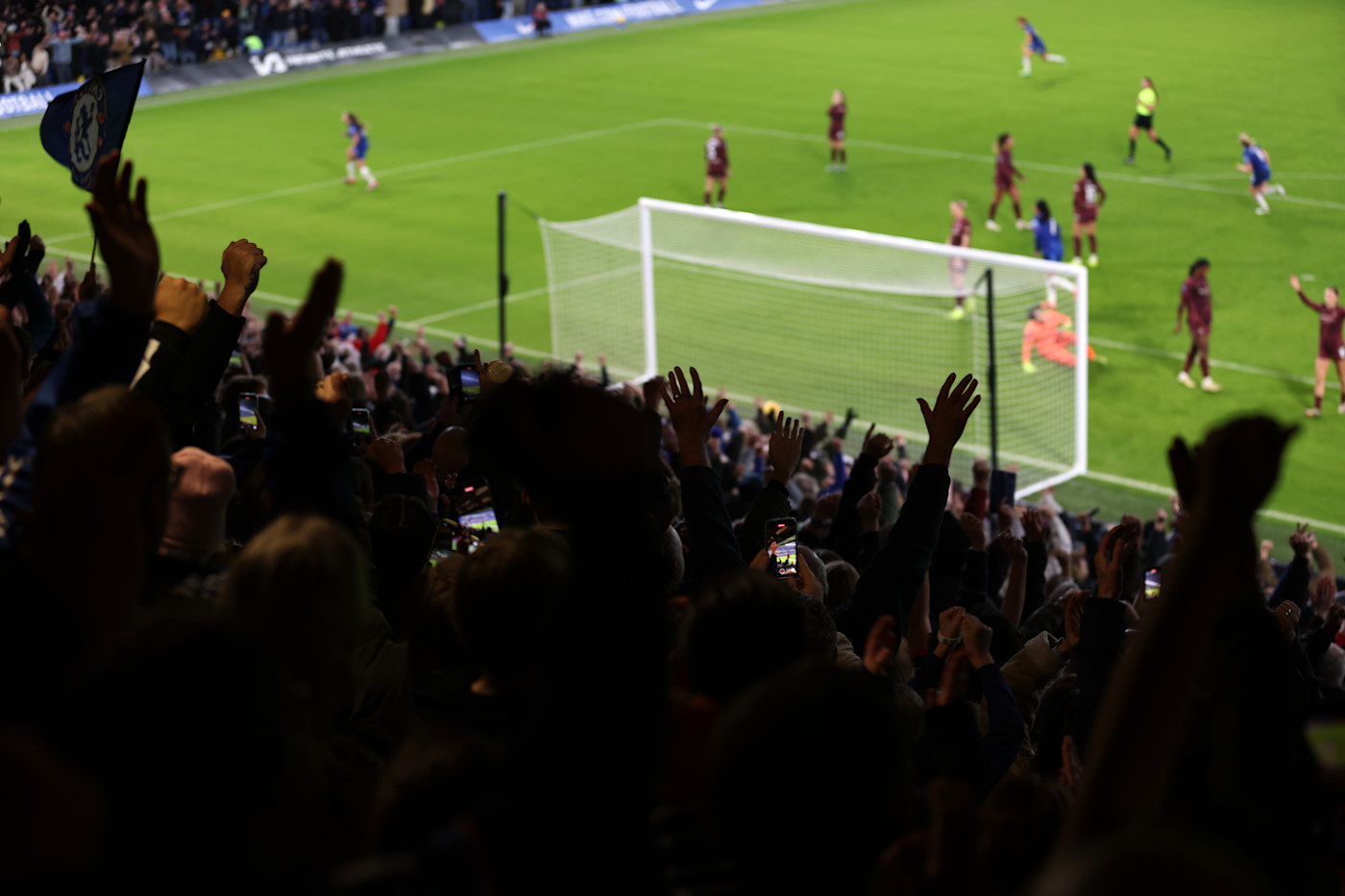 Chelsea Women fans   goal celebration from within Matthew Harding lower tier