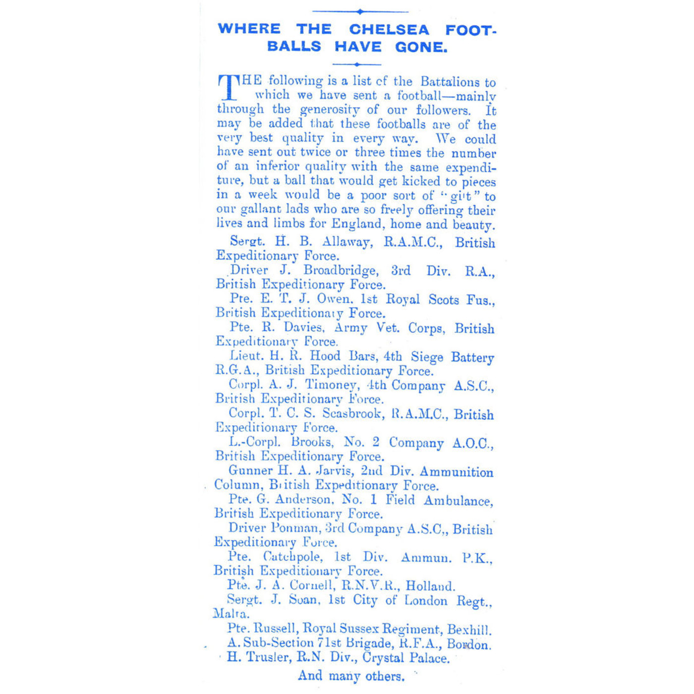 Footballs for Tommies programme extract 4