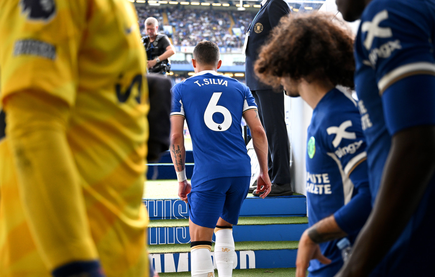 Thiago Silva walking out at Stamford Bridge as a Chelsea player for the last time