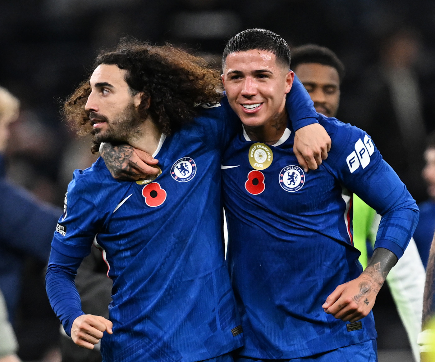 Cucurella and Enzo Fernandez post match at Tottenham November 2025