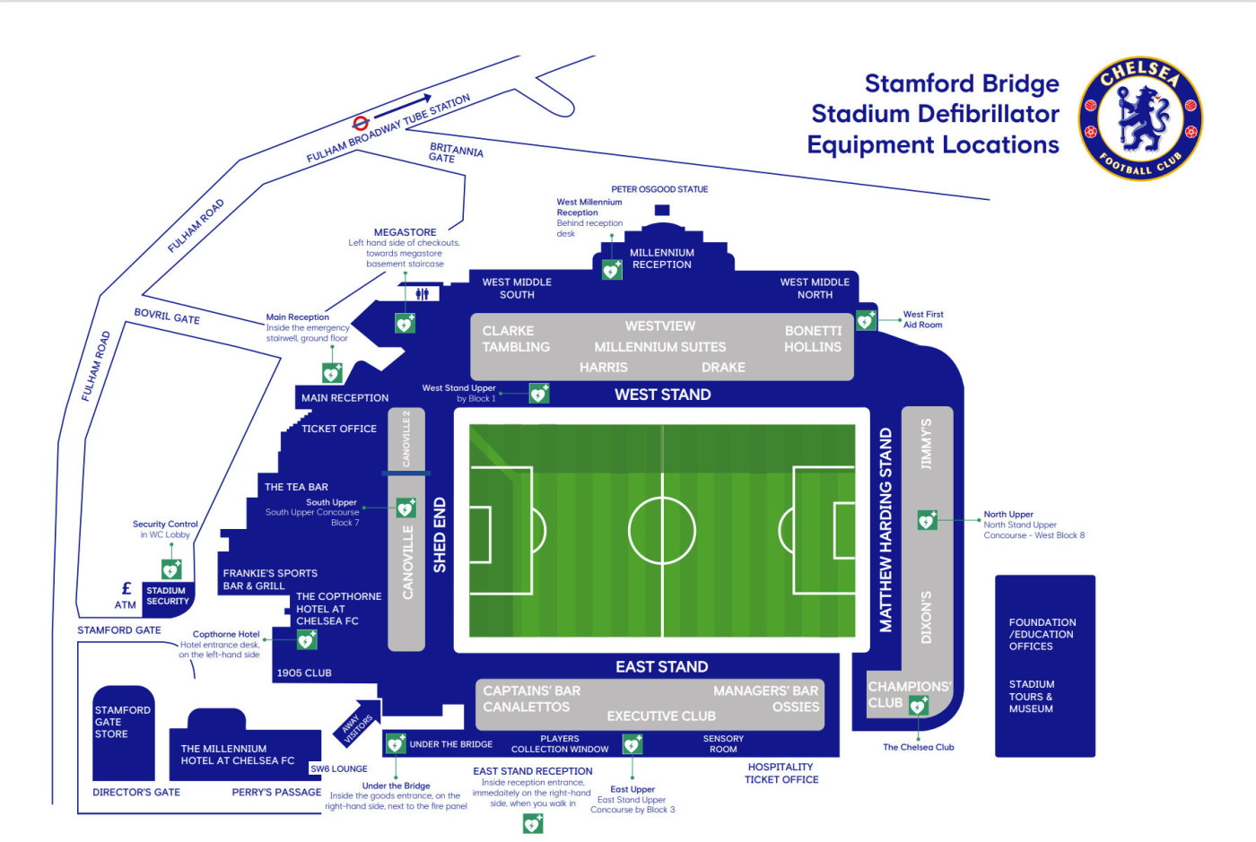Stamford Bridge defibrillator map