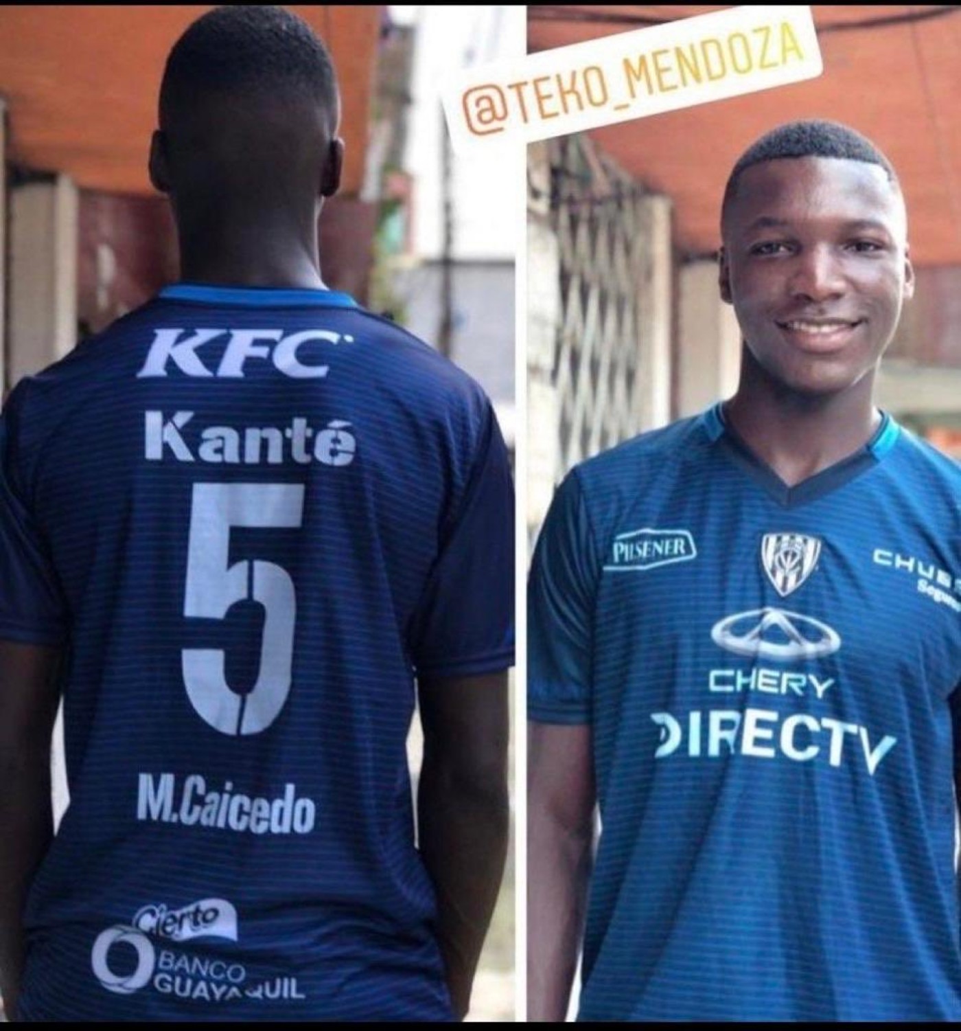 Caicedo adorning a shirt of Independiente del Valle, where he broke through in Ecuador, with his hero on the back