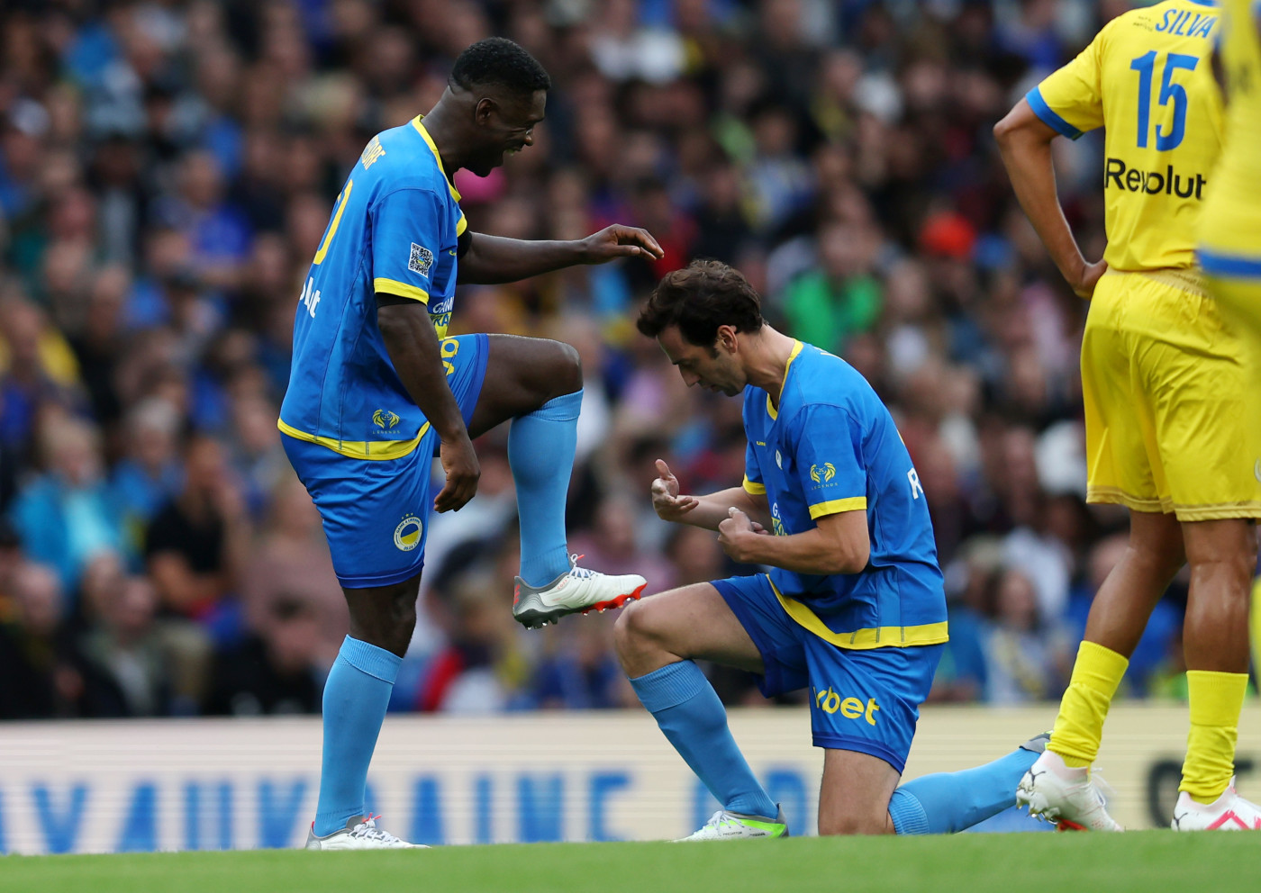 Actor Ralf Little shows his appreciation for Seedorf's stunning strike